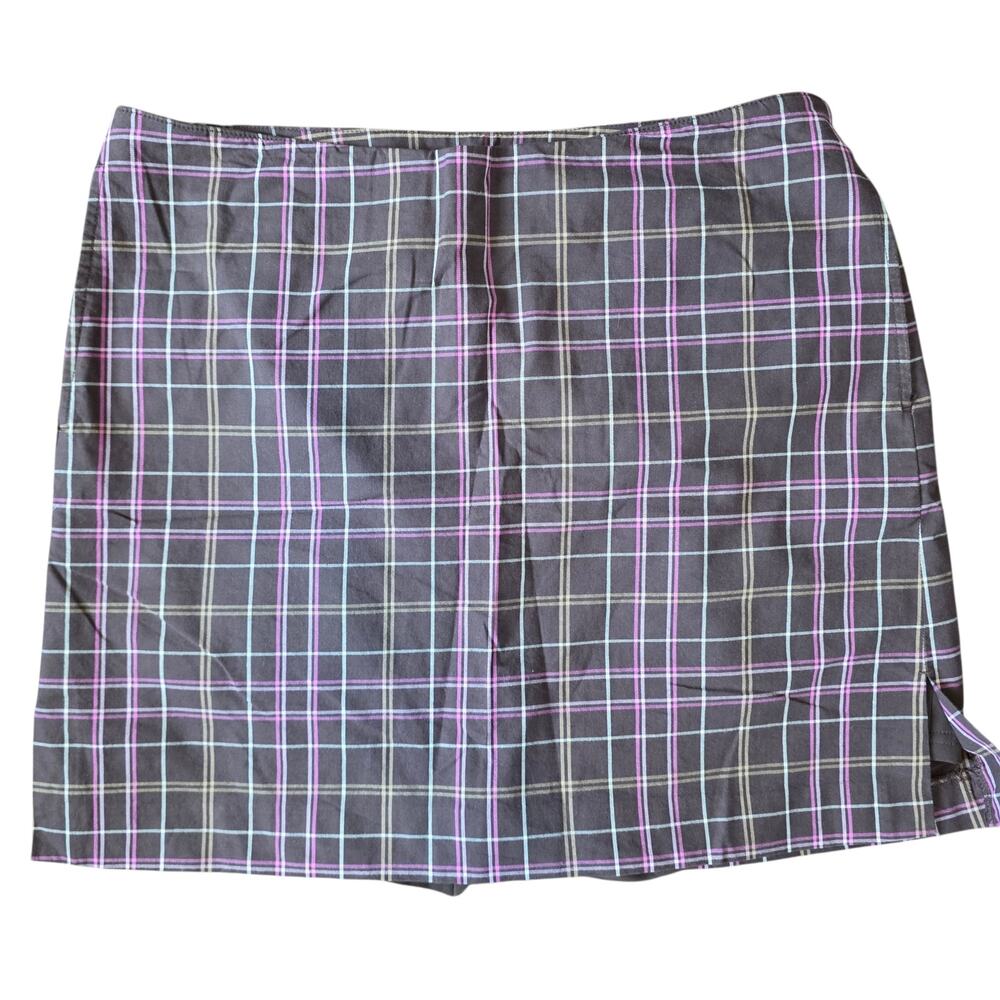 Vtg Liz Golf Brown Pink Tan Plaid Skort Size 14